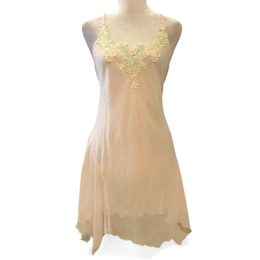 California Dynasty Vintage Pink Coquette Lace Slip Dress Large